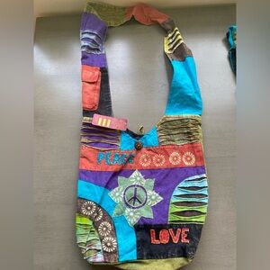 Colorful Boho Patchwork Shoulder Bag - Multicolor Peace & Love